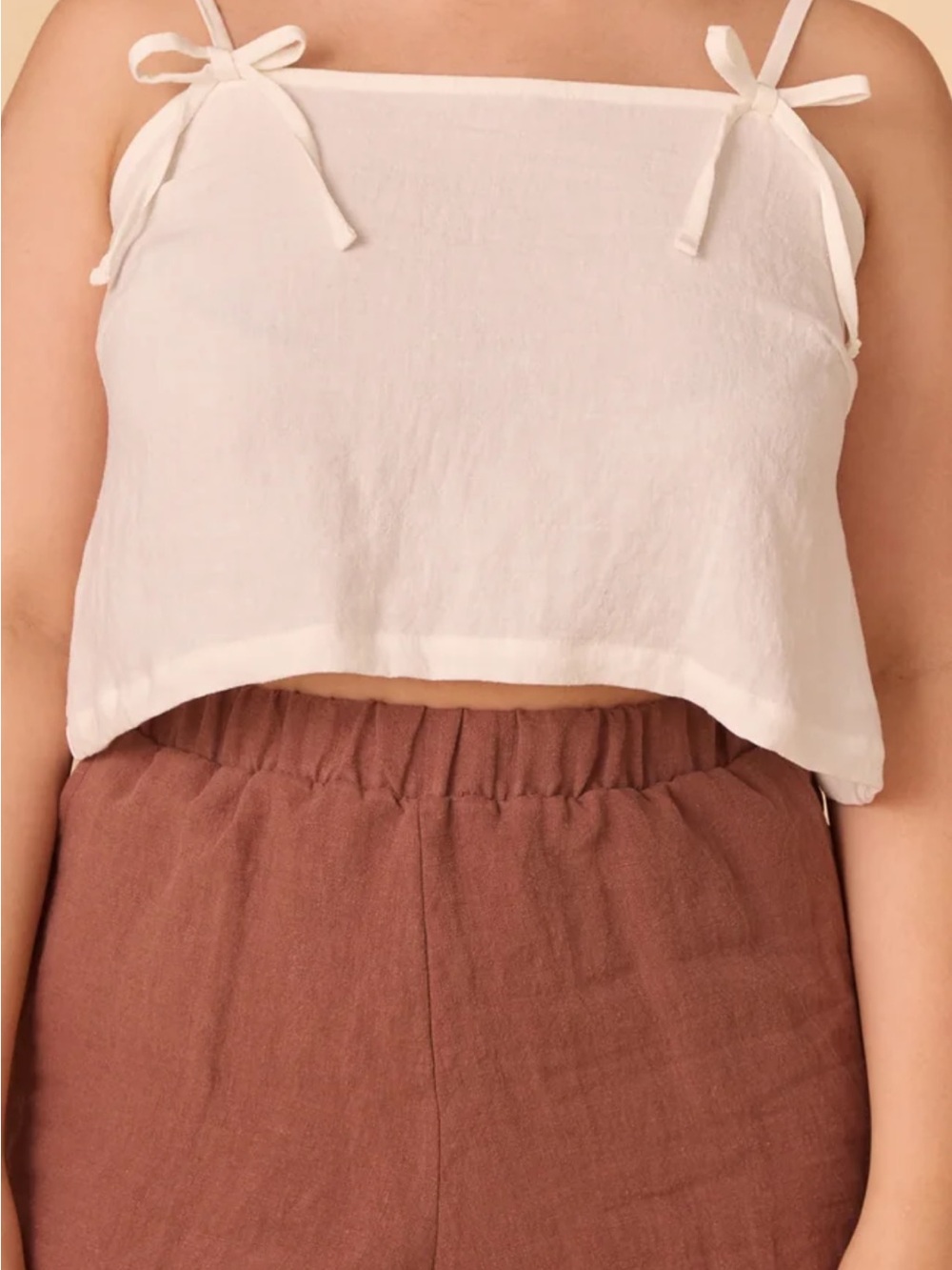 Nettles Tale White Tie-Shoulder Cropped Tank Top